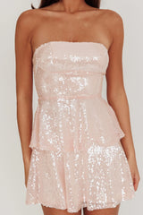 Provence Bloom Tiered Sequin Mini Dress Pink