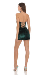 Velvet Sequin Strapless Dress in Green