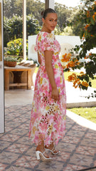 Solana Midi Dress - Pink Floral