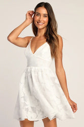Floral Feelings White Floral Jacquard Babydoll Mini Dress