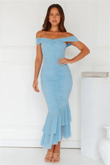 Tanisha Off Shoulder Mesh Midi Dress Blue