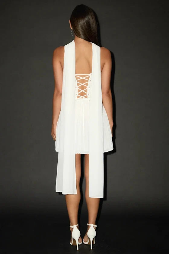Laubrey White Floral Jacquard Mini Dress and Scarf Set