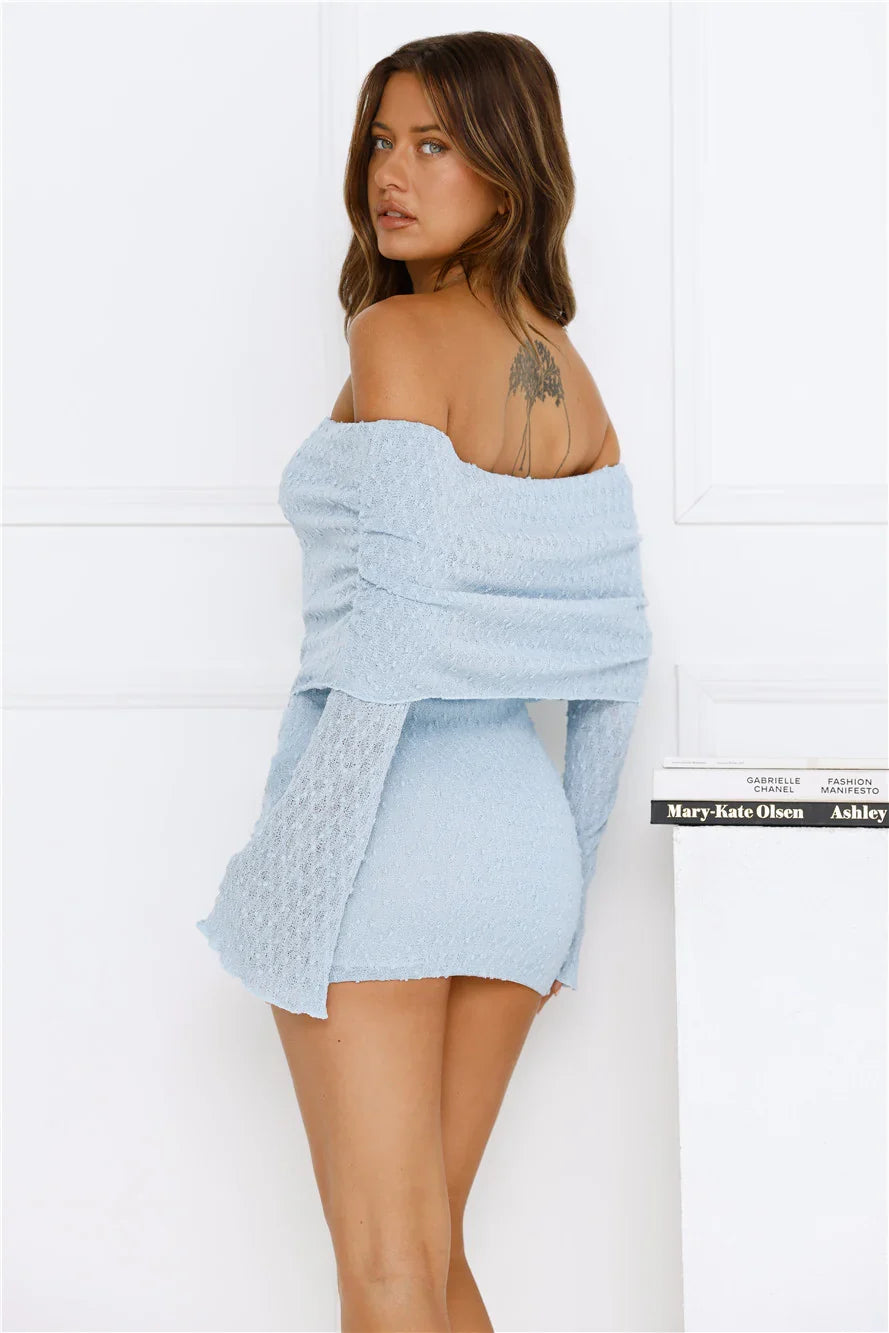 Stay Pretty Off Shoulder Mini Dress Blue
