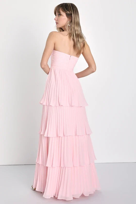 Seriously Sensational Light Pink Strapless Tiered Maxi Dress