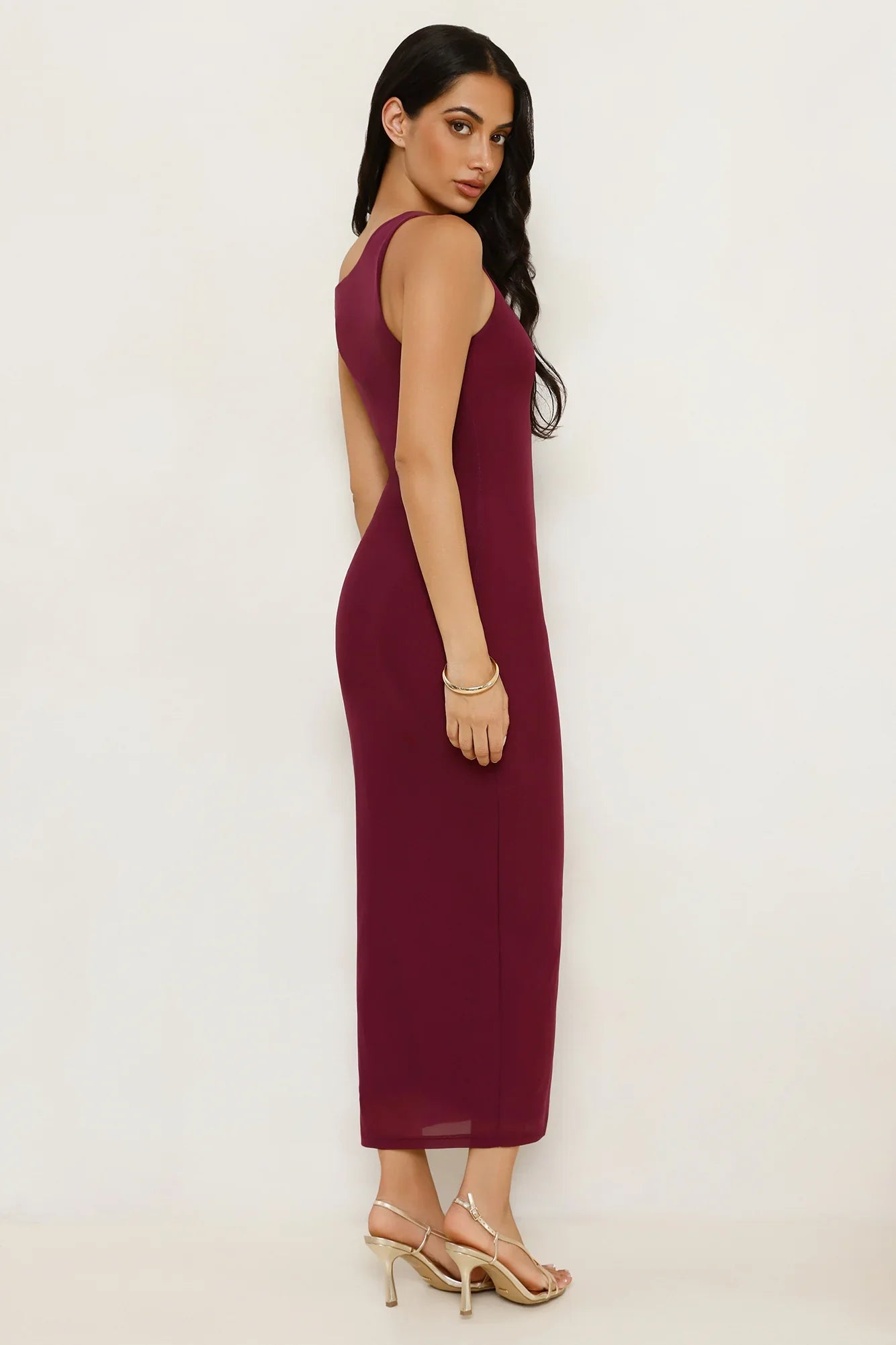 Sapphire Tide Off Shoulder Mesh Maxi Dress Burgundy