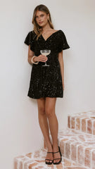 Zinnia Sequins Mini Dress - Black Sequins
